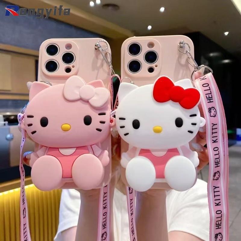 Ốp Điện Thoại Ví Hello Kitty Cho Redmi K80 K70 K70E K60 K60E K50 K50i K40 Gaming K40S K30 K30S Ultra K30i K20 Pro Vỏ Hoạt Hình Dễ Thương Ví Mềm Có Dây Đeo Ngang