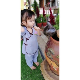 đồ đi chùa cho bé, cổ tàu chéo, áo lam , thời trang trẻ em , bé gái