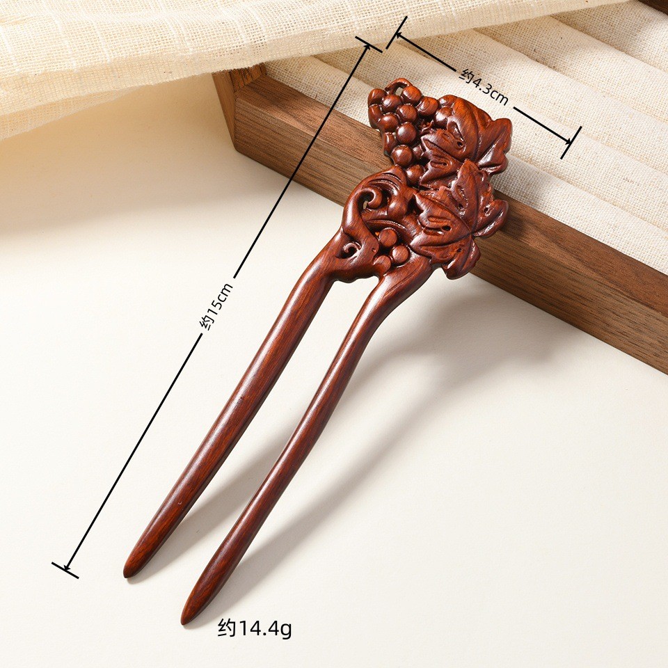 Kẹp tóc gỗ đàn hương đỏ khắc, tay cầm, kiểu cổ điển retro, đơn giản, mũ đội đầu nữ