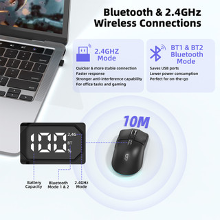 Chuột GOOJODOQ nhẹ, chế độ kép, điều khiển 6 nút, DPI 4 cấp độ, màn hình LED và RGB