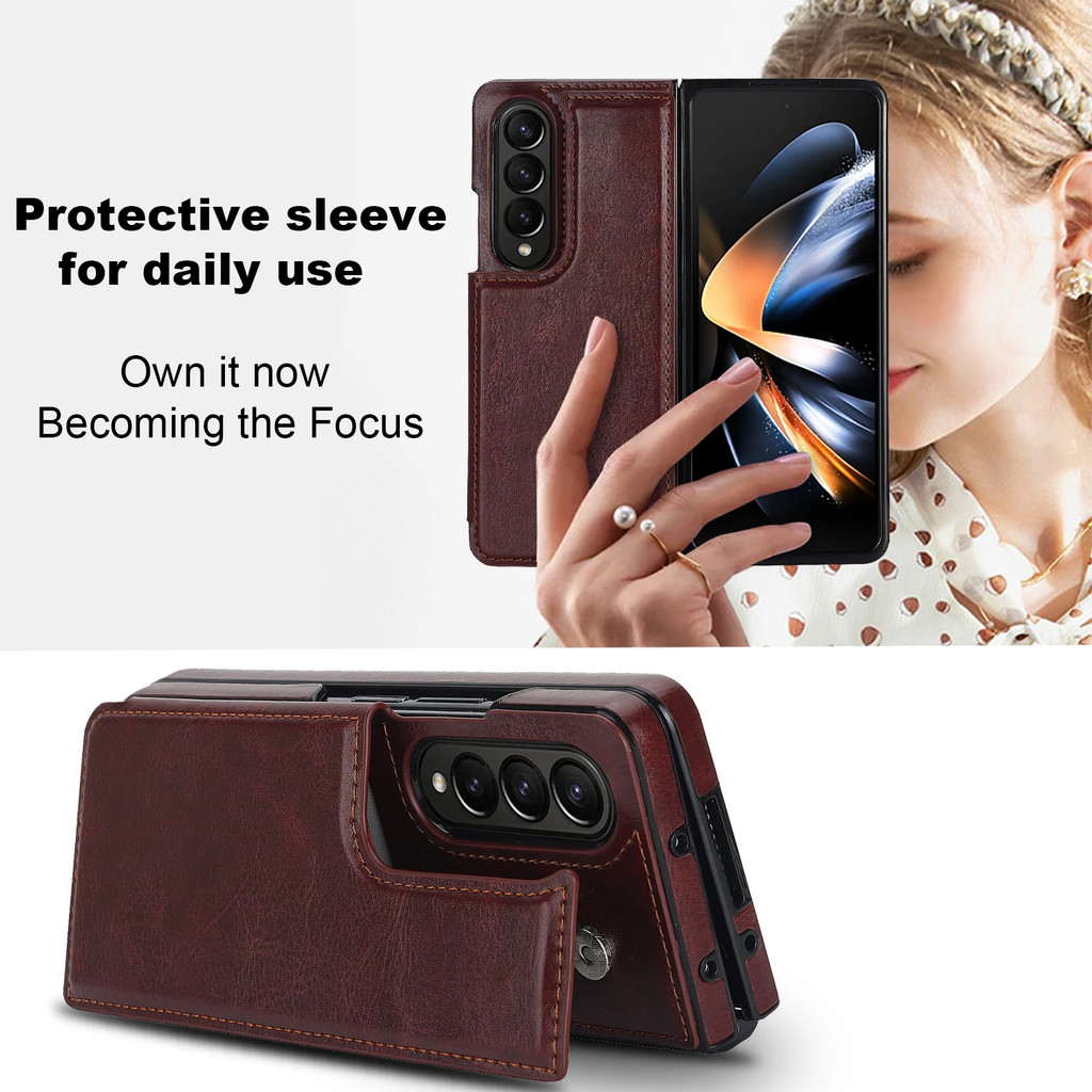 Ví Sang Trọng Cho Samsung Galaxy Z Fold 7 3 4 5 6 Ốp Điện Thoại Có Đựng Thẻ Da Kicstand Stockproof Vỏ Bảo Vệ
