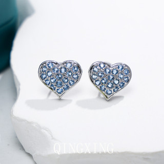 Châu Âu Mỹ Ins Phong Cách Trái Tim Full Kẻ Sọc Đỏ Bông Tai Corundum Nữ