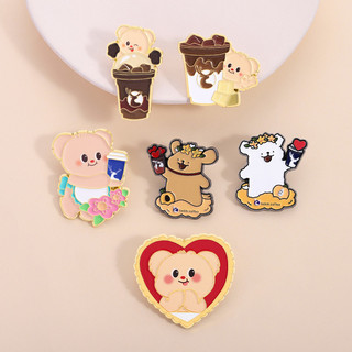 Luckyin Cà Phê Men Trâm Bơ Gấu Con Chó Con Pin Hoạt Hình Dễ Thương Huy Hiệu Kim Loại Ba Lô Phụ Kiện Quà Tặng Cho Bạn Bè