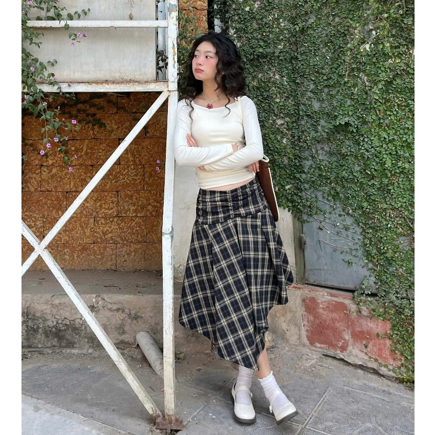 [KH01] [MẶC 2 KIỂU] Chân Váy/ Áo CARO Dáng Dài Vạt Chéo, chân váy dài DU XUÂN caro kẻ sọc | KHAO Boutique