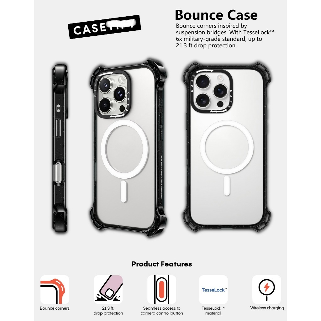 CASECASE X Bounce Case Hút từ tính Mặt sau Acrylic cứng cho Apple IPhone 14 / 15 / 16 Pro Max với bao bì cao cấp