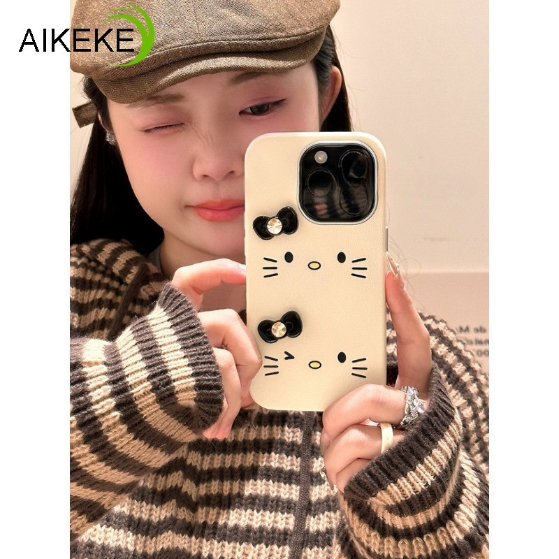 Ốp Điện Thoại Hello Kitty 3D Nơ Dễ Thương Cho OPPO A5 A3S Pro A3X A79 A80 A60 A40 A40M A38 A18 A36 A76 A96 A98 A56 A55 A55s A59 2023 A78 A58 A12 Find X3 Lite 5G 4G Da PU Mềm Mại Bao da