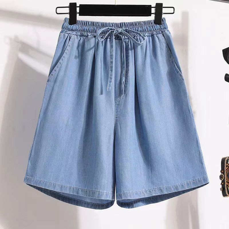 Quần short denim vải Tencel cảm giác mát lạnh mùa hè phong cách Hàn Quốc