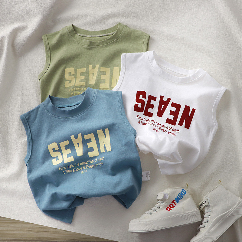 Trẻ Em Trẻ Em Áo Cotton Nguyên Chất Phiên Bản Hàn Quốc Áo Vest Vai Rộng Bé Trai Bé Gái Mùa Hè Áo Thun Không Tay Vừa Lớn Trẻ Em Phù Hợp 8O-150 Kích Thước IY2C