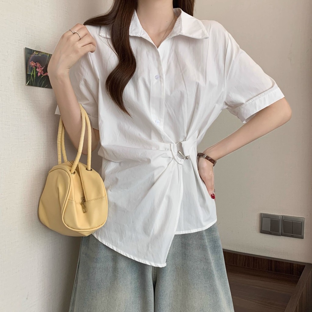 SUXI Áo sơ mi nữ màu trơn đơn giản nhẹ nhàng mùa hè mới 250530
