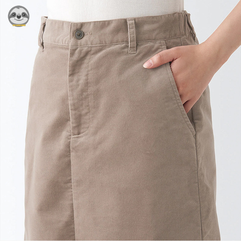Phong cách Nhật Bản Phong cách Muji / Nút vải nhung co giãn dành cho nữ Dây kéo Váy dài vừa phải / Micro-Elastic Casual Slimmer Look Commuter Suit Váy