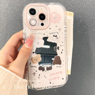 Ins Korea Cute Puppy Cartoon Make Up Mirror Vỏ nâng cao + Giá đỡ cho iPhone 11 16 15 14 13 12 Pro Xs Max XR X 6s 7 8 6 Plus SE Vỏ điện thoại TPU mềm Vỏ bảo vệ