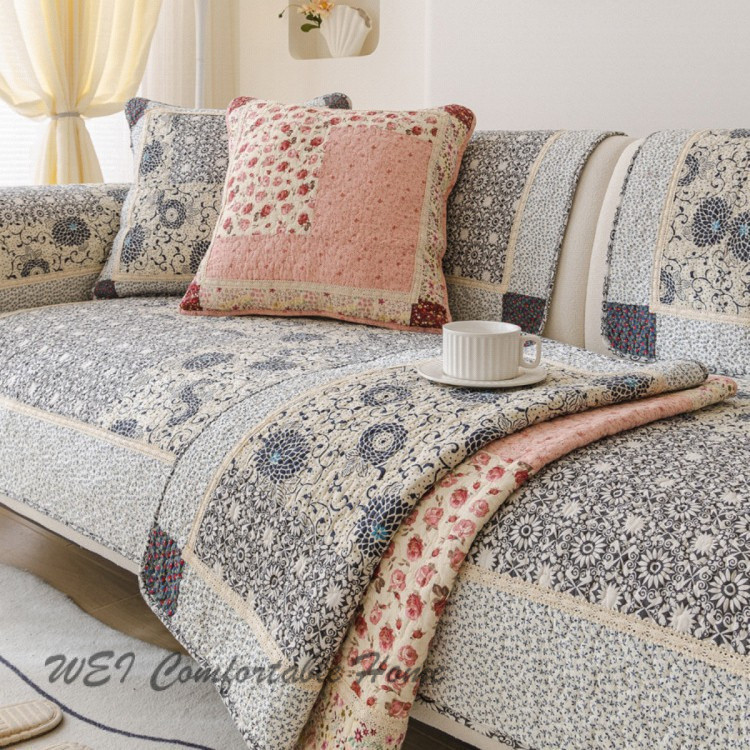 Đệm Sofa Cotton Chắp Vá Không Trượt, Bọc Sofa Chần Tay Chắp Vá, Đệm Ghế Sofa Mộc Mạc
