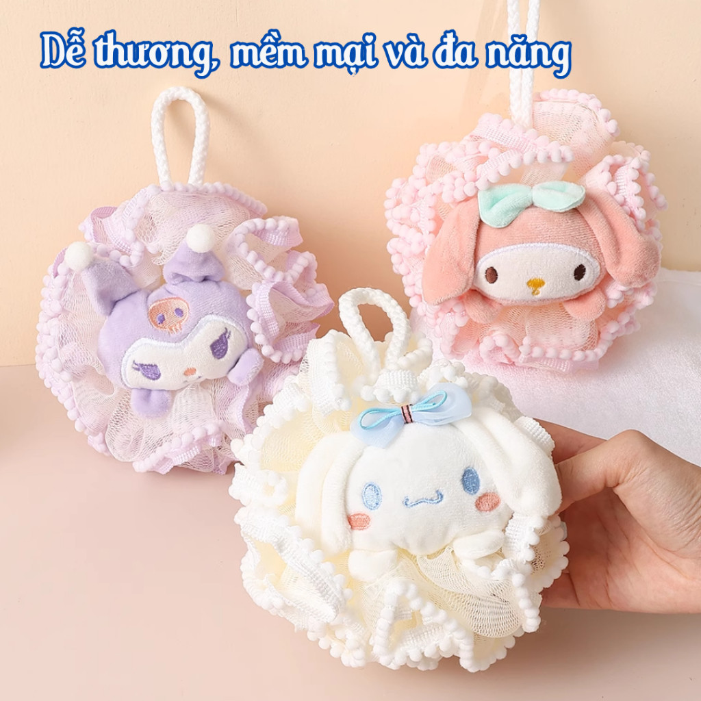 Bông Tắm Tạo Bọt Hình Thú Dễ Thương, Bông Tắm Sanrio Cao Cấp Làm Sạch Mềm Mại Kì Lưng Tẩy Da Chết