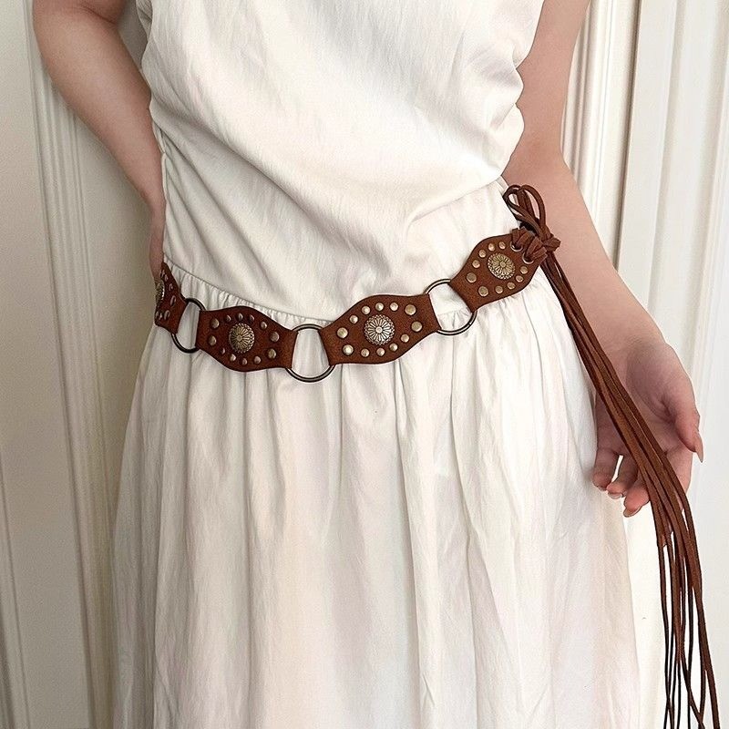 Thắt lưng Bohemian màu nâu Phong cách mới Dây thắt lưng dệt