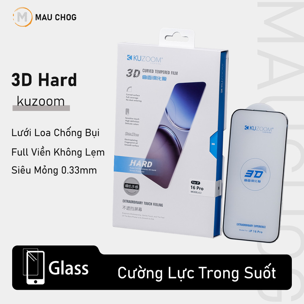 Kính Cường Lực Trong Suốt Chống Trộm Kuzoom Không Lẹm Viền Cho Điện Thoại iPhone 17 Pro Max 16 15 14