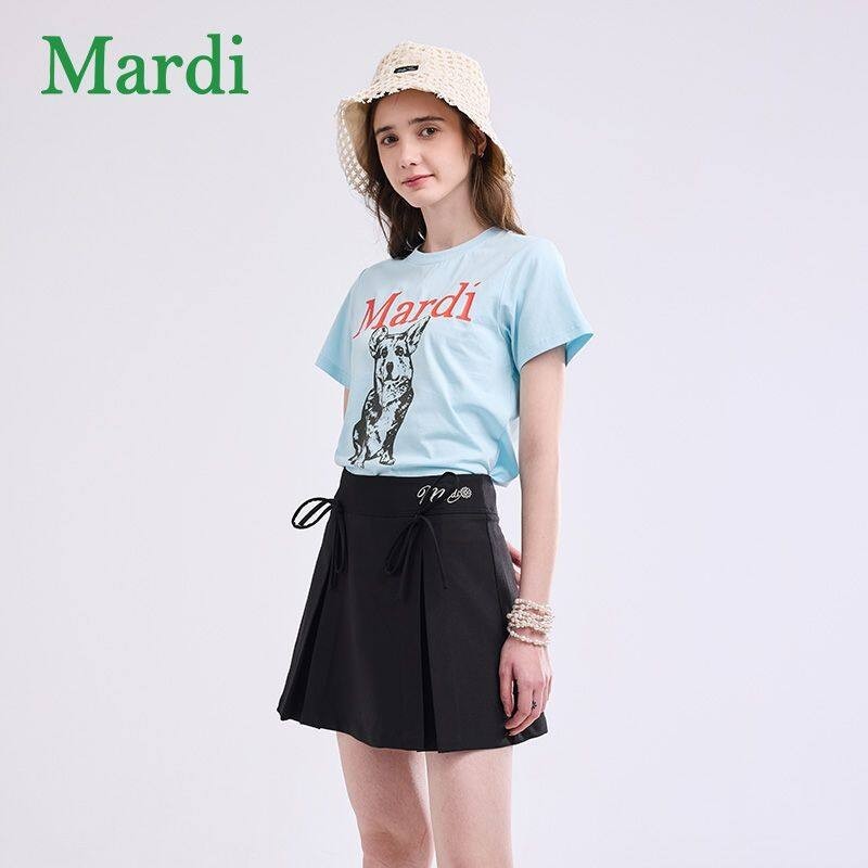 Áo thun cotton nguyên chất Mardi Mercredi dáng rộng và cao cấp, cổ tròn in hoa cúc ngắn tay thích hợp