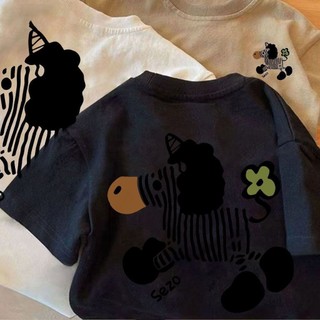 Áo thun ngắn tay cotton mới cho bé trai và bé gái mùa hè, áo in họa tiết ngựa vằn thời trang cho trẻ em
