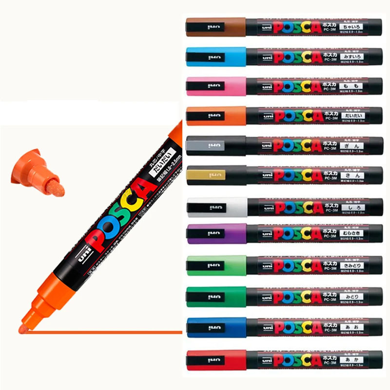 Uni bút đánh dấu PC-3M Bút đánh dấu màu gốc nước Thẻ POP Poster Graffiti Bút 0.9-1.3mm Tranh học sinh Vẽ tay bút đánh dấu