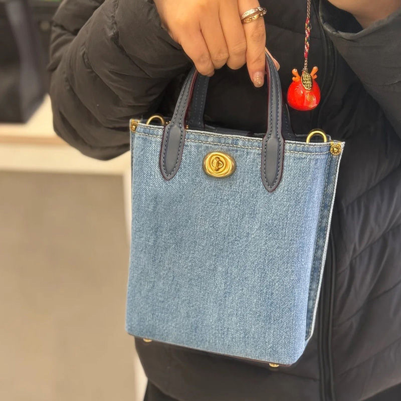 2025 Đi Chơi Rửa Denim Xanh Túi Xách Mini Tote Túi Món Ăn Bên Màu Xanh Pháp Khoai Tây Chiên Túi Túi Messenger