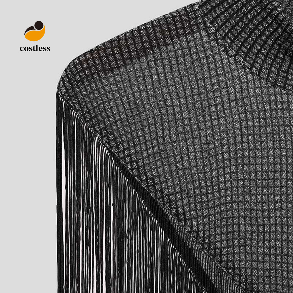 Áo vest nam câu lạc bộ không tay, mũ dài tua rua, viền sáng giả cổ sân khấu, trang phục clubwear có thể nhìn thấy đảo ngược hình tam giác khiêu vũ