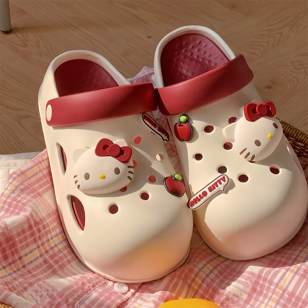 5.5CM Dễ Thương Hello Kitty Lỗ Giày Mùa Hè EVA Dép Hoạt Hình Dép Nửa Gói Dép Trong Nhà Ngoài Trời Dép Dép Dép Dép Dép Dép Sandal Chống Thấm Nước San