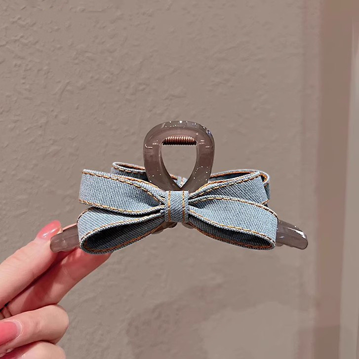 Kẹp cá mập nơ Denim xanh Hàn Quốc