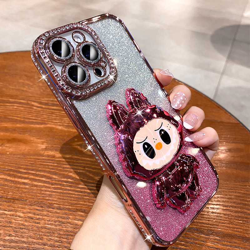 Ốp điện thoại giá đỡ gương mạ điện cho iPhone 16 11 12 13 14 15 Pro Max 16 15 plus Bảo vệ Camera ống kính Vỏ chống sốc Vỏ mềm TPU vỏ bảo vệ điện thoại