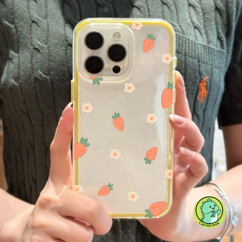 Vỏ viền màu kẹo cho iPhone 16E 16 Pro Max 15 14 Plus 13 Pro Max 16ProMax 15ProMax Vỏ sang trọng Phim hoạt hình dễ thương Cà rốt hoa mềm Vỏ điện thoại trong suốt chống sốc