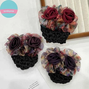 Sund Nữ Tóc Bun Bao Lưới Snood Hairnet Nơ Barrette Pháp Nơ Ruy Băng Hoa Phụ Kiện Tóc Cho Ngân Hàng Khách Sạn Nhân Viên VN