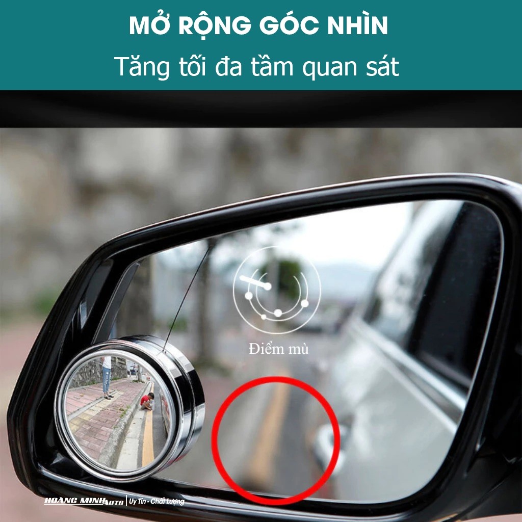 Bộ 2 gương cầu lồi đế hút chân không xoay 360 độ xóa điểm mù gắn kính ô tô