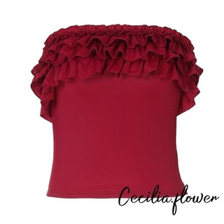 Áo sơ mi nữ Ruffle Bandeau - Không tay quây màu trơn Slim Fit Tube Áo sơ mi dự tiệc Clubwear Mùa hè Dạo phố