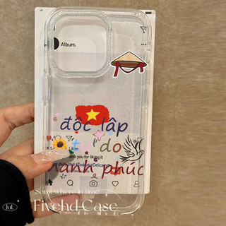 Ốp điện thoại lấp lánh trong suốt cờ Việt Nam cho iPhone 11 16 16E 15 14 13 12 Pro Xs Max XR X 7 8 Plus SE Ốp điện thoại TPU mềm Ốp lưng bảo vệ chống rơi