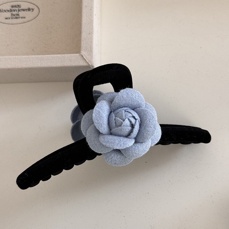 Kẹp tóc Camellia màu xanh Phụ kiện tóc nơ nhung cho nữ
