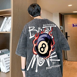 LOCAL BRAND Áo thun Wash BiDA Số 8 Phong Cách Unisex Form Rộng / Áo thun BiDA Số 8 Phông Màu Phong Cách Âu Mỹ