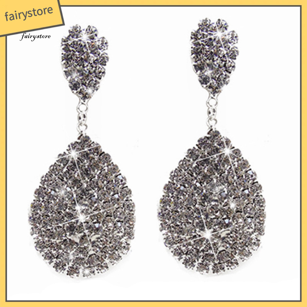 Fairystore| Phụ Nữ Sáng Tạo Quyến Rũ Nước Thả Hình Bông Tai Trang Trí Kim Cương Giả Trang Sức