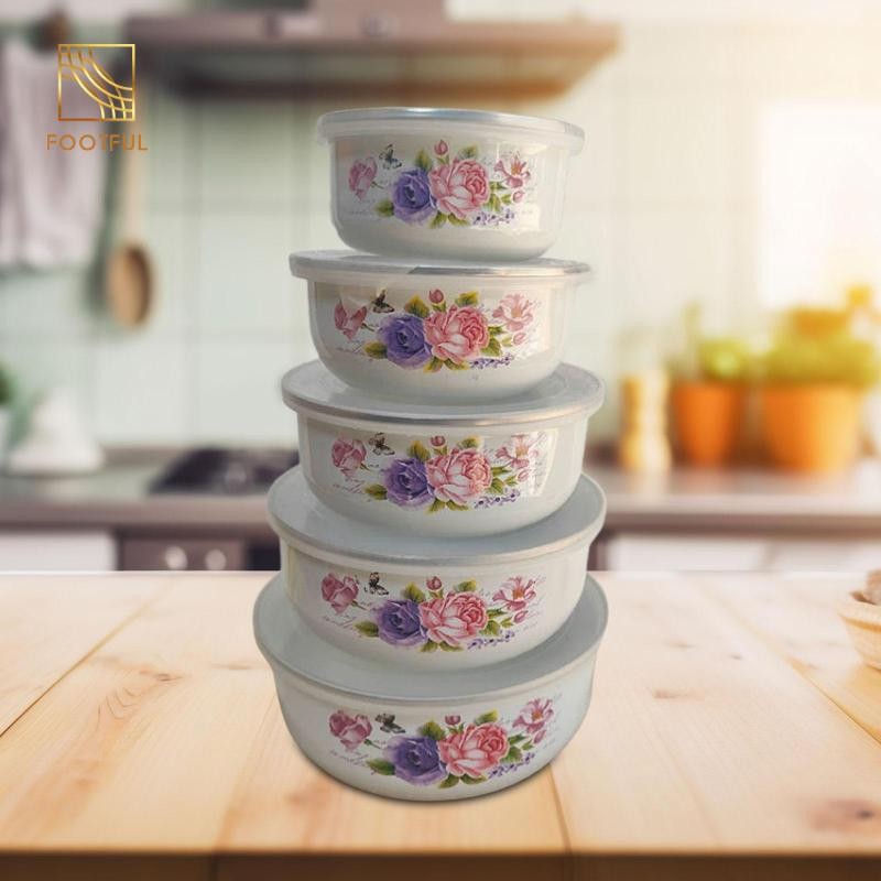 Bộ bát trộn 5x có nắp kín khí Sử dụng đa năng Bộ đồ ăn tráng men Bát đựng thức ăn Hộp đựng thực phẩm cho bánh quy thực phẩm