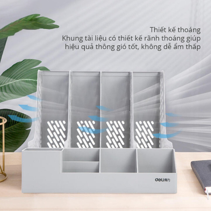 Kệ Đựng Tài Liệu Văn Phòng 4 Ngăn Kèm Khay Đựng Bút, Kệ Đựng Sách Vở Để Bàn Gấp Gọn Tặng Sticker