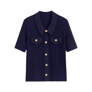 Cao Cấp Tính Khí Kích Thước Lớn Cổ Áo Polo Đơn Tay Ngắn Dệt Kim Cardigan Mùa Hè Mới Hàng Đầu