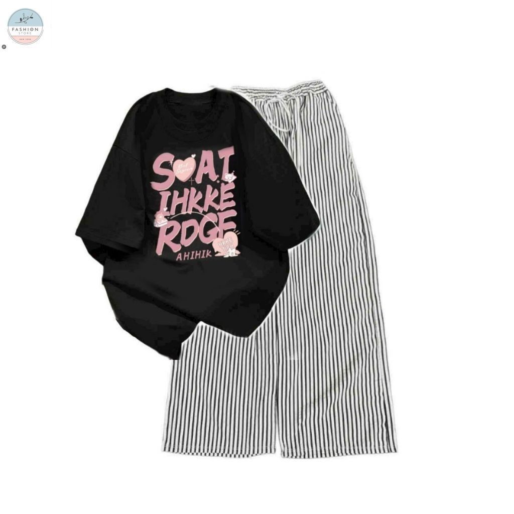 Sét Bộ Quần Ống Suông Kak Trắng i Cạp Chun + Mix Áo Thun Tăm  Trơn Cổ Tròn CROPTOP chất Tăm Hàn-QUẦN ÁO 94