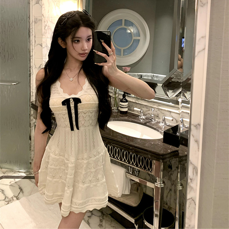 SUXI Váy treo màu trơn nhẹ nhàng đơn giản phong cách mới mùa hè dành cho nữ 250604