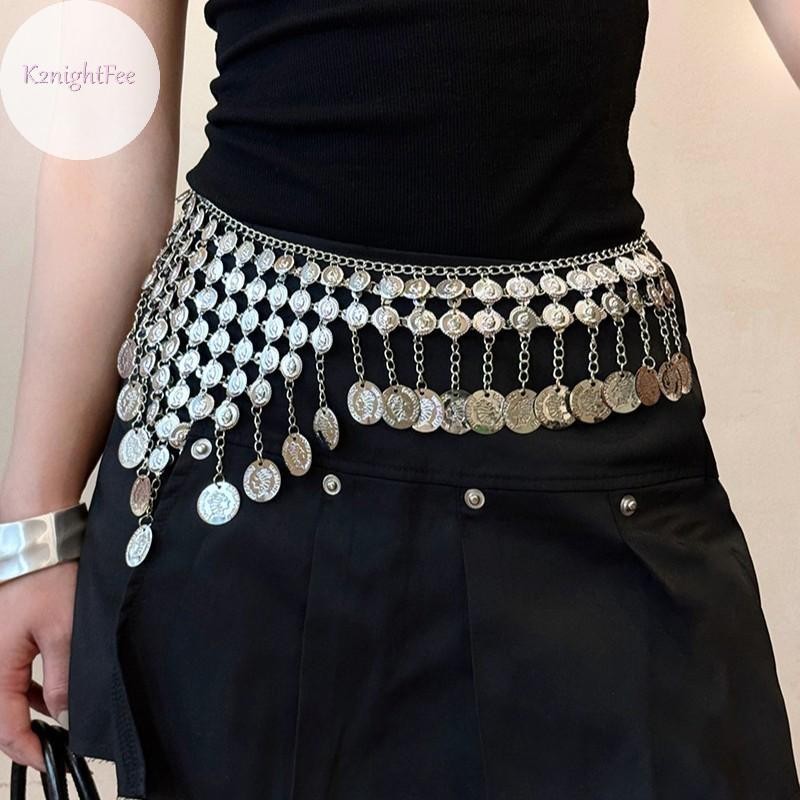 K2nightFee Kim Loại sel Thắt Lưng Vintage Bạc Phong Cách Bohemian Thắt Lưng Cơ Thể Trang Sức Eo Trang Sức Phong Cách Dân Tộc Thắt Lưng VN