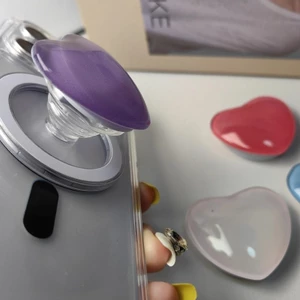 Hàn Quốc Dễ Thương Màu Trơn Trái Tim Tình Yêu Cho Magnetic Socket Điện Thoại Từ Griptok Grip Tok Đứng Cho IPhone 16 Vỏ Sạc Không Dây Giá Đỡ
