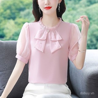 Mùa hè mới dành cho nữ áo voan dáng rộng tay ngắn màu trơn độc đáo và sành điệu