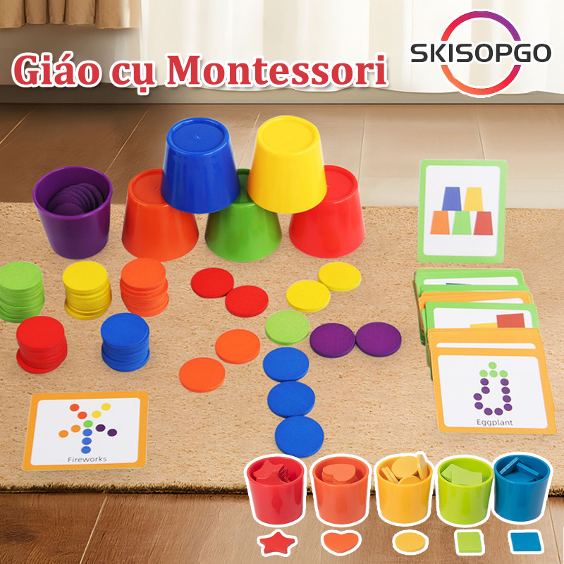 Giáo cụ Montessori 0-3- Cốc phân loại màu cho bé học về màu sắc,làm quen với toán học,Đồ chơi giáo dục,Phân biệt màu sắc