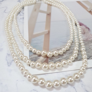Vòng Cổ Hạt Tròn 3 Vòng Phối Hạt 6-8-10-12-14 Mix Ngắn Đeo Mặc Áo Dài