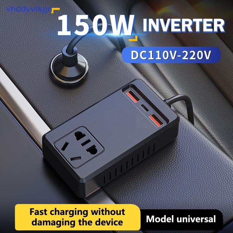 VHDD Universal 150W Biến tần ô tô 12V / 24V sang 110V / 220V Bộ chuyển đổi nguồn tự động USB Type C Sạc biến tần ô tô cho VN