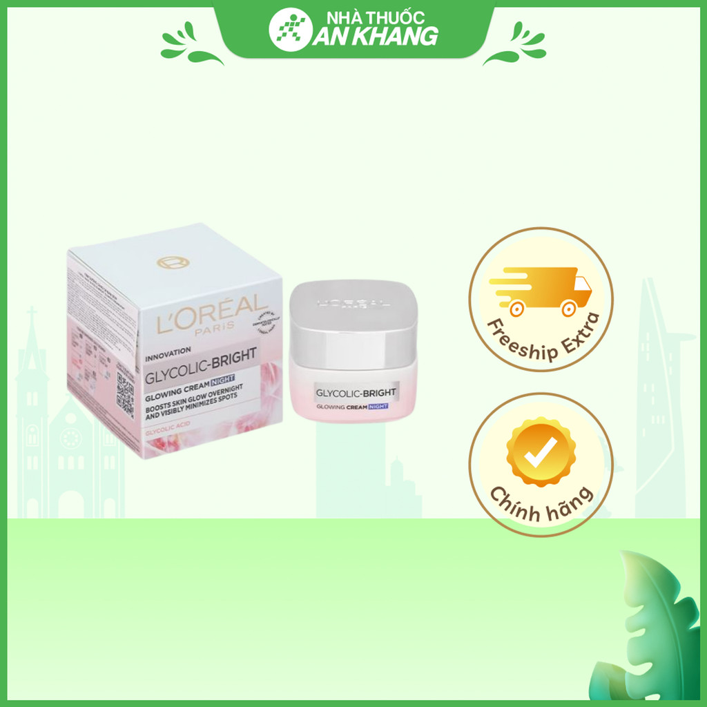 Kem L'Oréal Paris Glycolic - Bright Glowing Cream Night làm sáng da, mờ thâm hũ 50ml