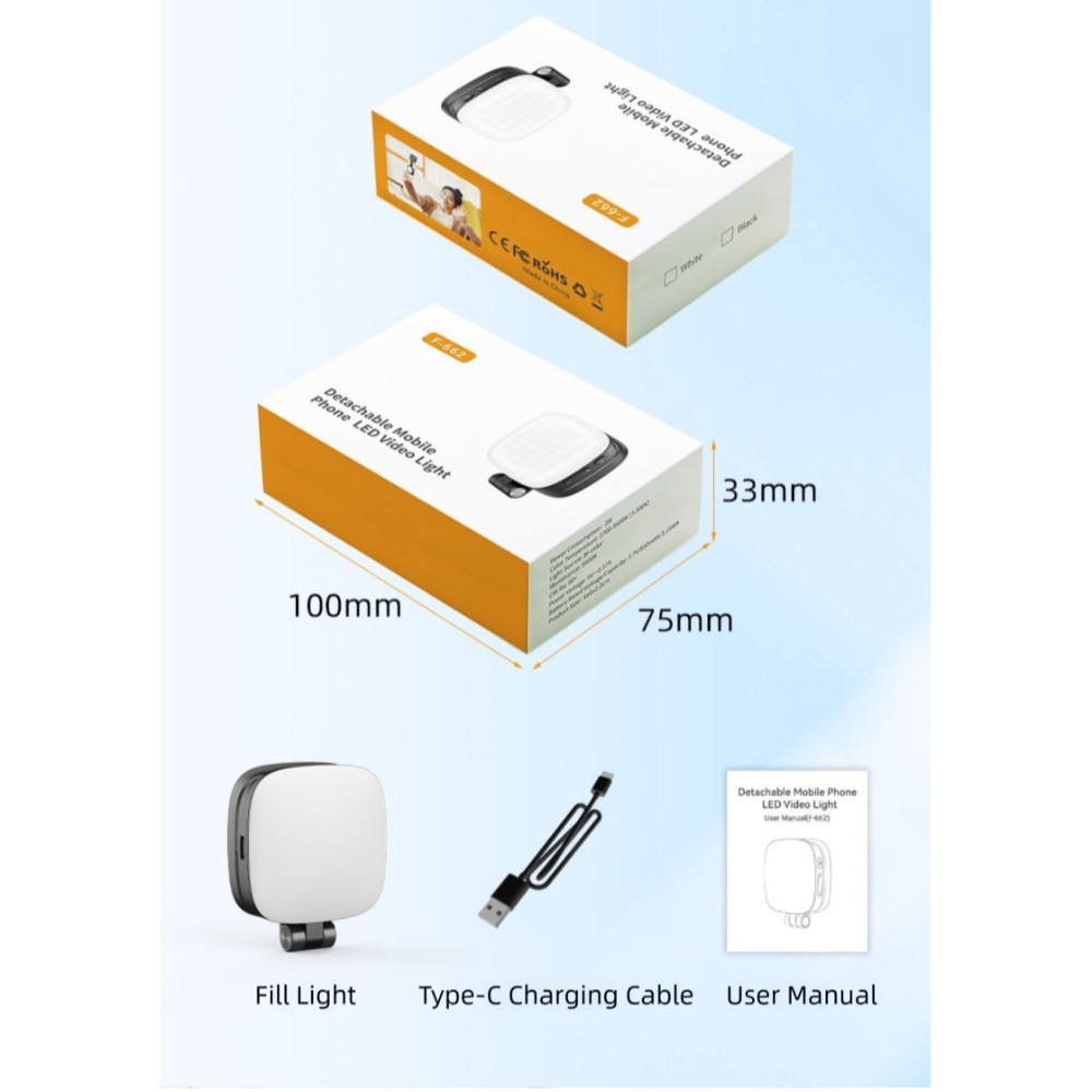 FAVORITEGOODS Selfie Fill Light, Chân đế có gương Đèn selfie từ tính, Đèn chụp ảnh từ tính cầm tay Mini nhẹ cầm tay ngoài trời