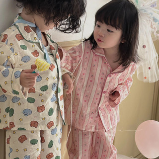 Bộ đồ ngủ mỏng dễ thương cho trẻ em mùa xuân và mùa thu, trang phục ở nhà cho bé trai và bé gái, tay dài và quần dài, bộ hai mảnh