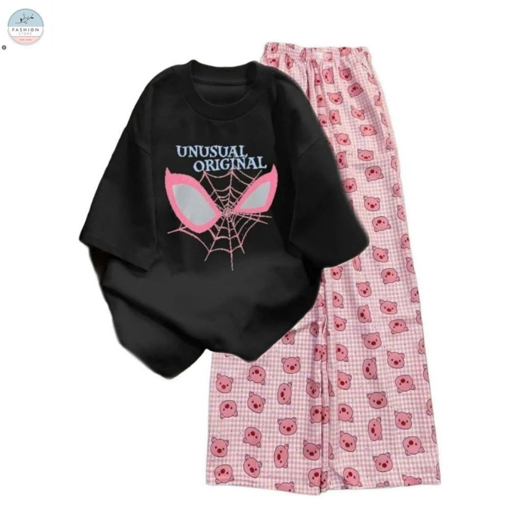 [ Rẻ Vô Địch ] Sét  bộ đồ nữ  ống rộng suông   trẻ trung   + Mix áo phông form rộng-hình Nhện-QUẦN ÁO